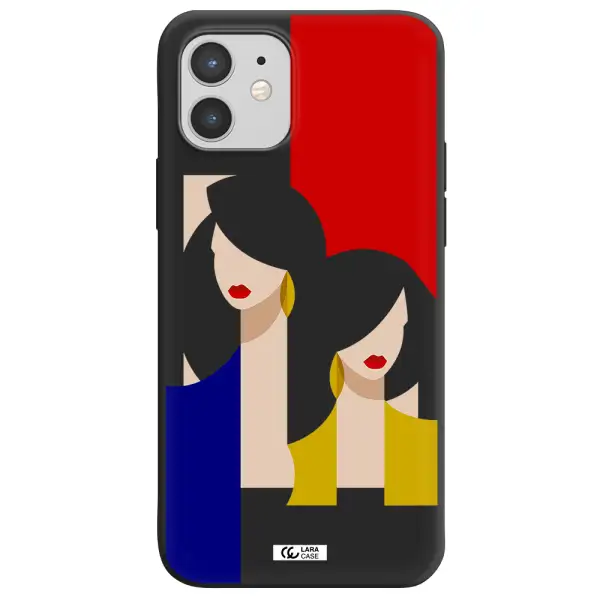 Abstract Two Female Portrait Apple iPhone 12 Silicone black Case