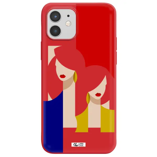Abstract Two Female Portrait Apple iPhone 12 Silicone Imperial Red Case