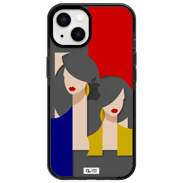 Abstract Two Female Portrait Apple iPhone 13 impact Smoke Black Case