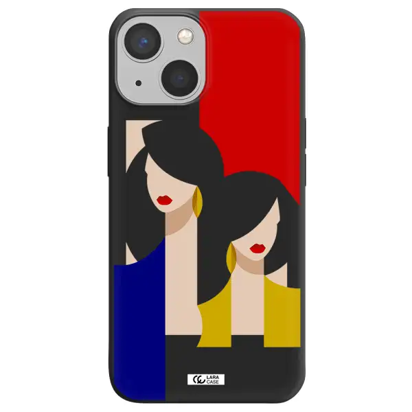 Abstract Two Female Portrait Apple iPhone 13 mini Silicone black Case