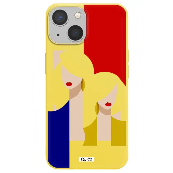 Abstract Two Female Portrait Apple iPhone 13 mini Silicone canary yellow Case