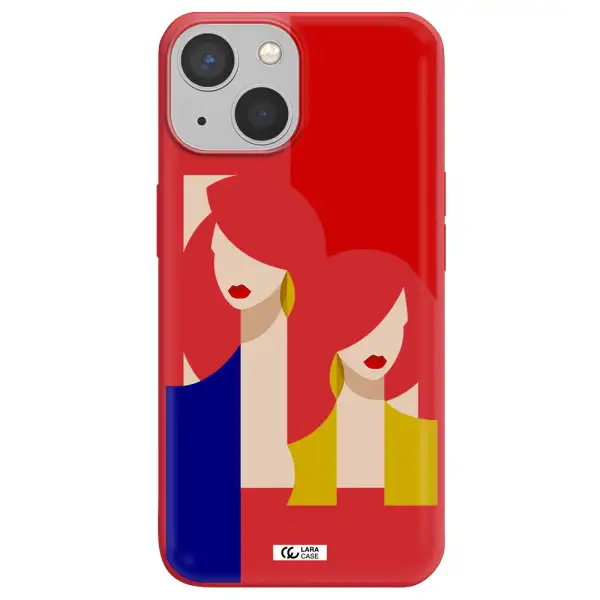 Abstract Two Female Portrait Apple iPhone 13 mini Silicone Imperial Red Case