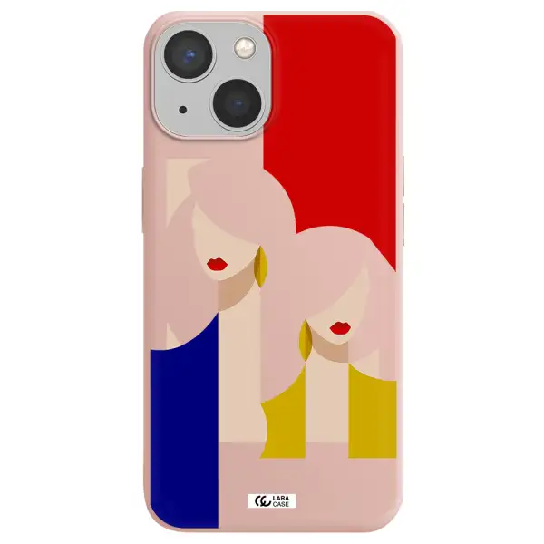 Abstract Two Female Portrait Apple iPhone 13 mini Silicone pastel pink Case