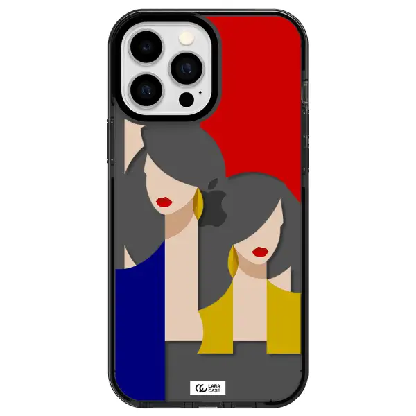 Abstract Two Female Portrait Apple iPhone 13 Pro Max impact Smoke Black Case