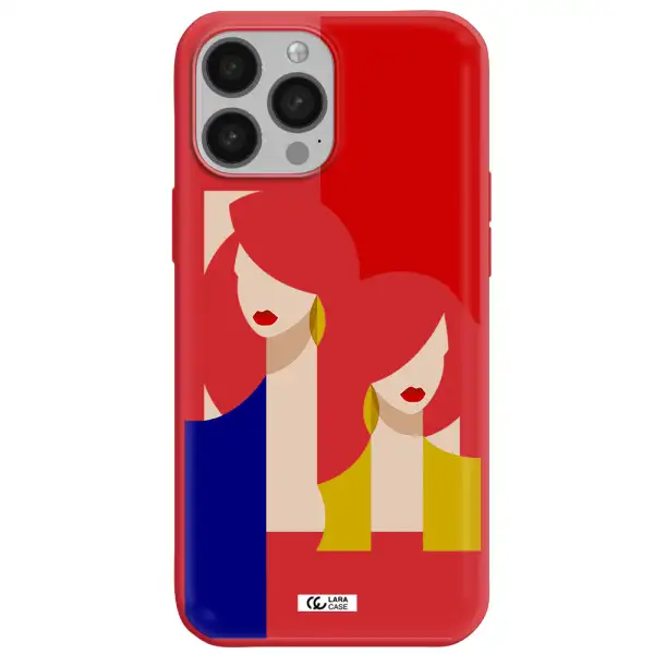 Abstract Two Female Portrait Apple iPhone 13 Pro Max Silicone Imperial Red Case