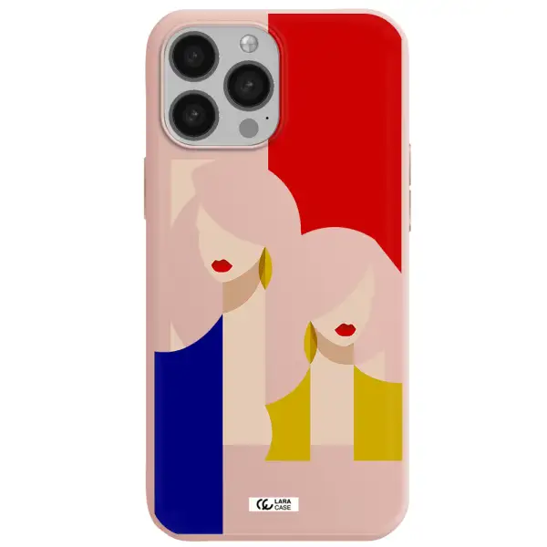 Abstract Two Female Portrait Apple iPhone 13 Pro Max Silicone pastel pink Case