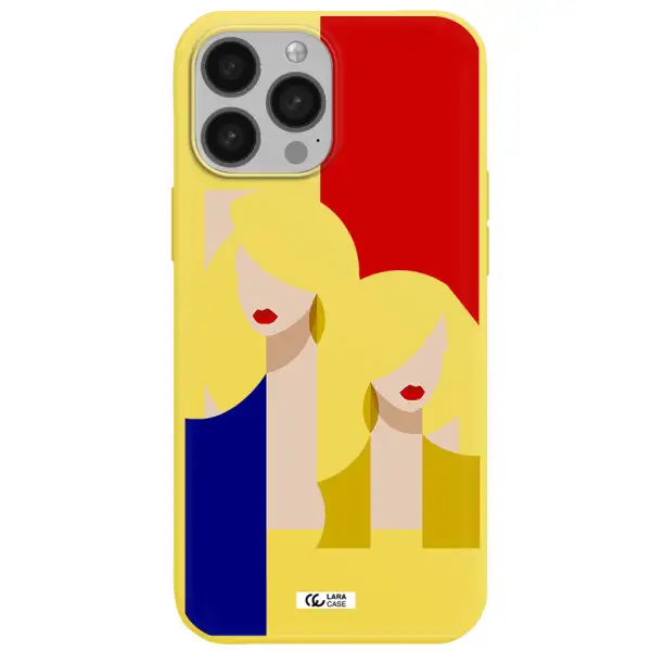 Abstract Two Female Portrait Apple iPhone 13 Pro Silicone canary yellow Case