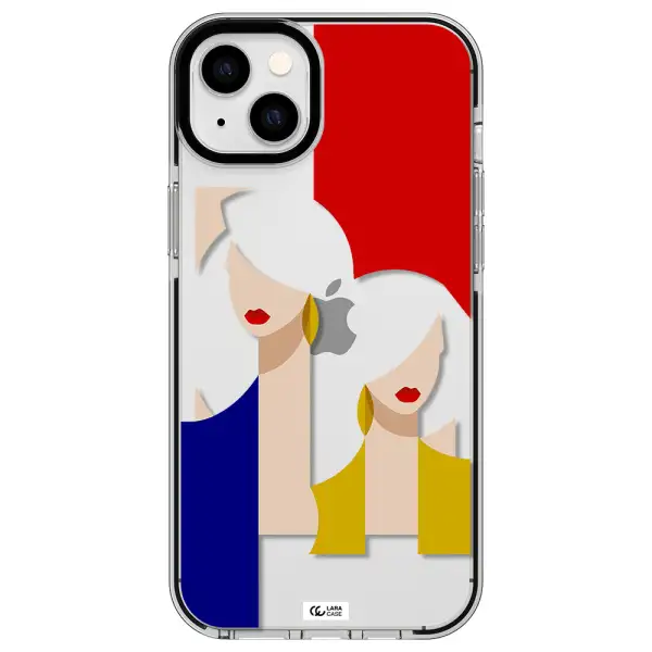 Abstract Two Female Portrait Apple iPhone 14 plus impact black border Case