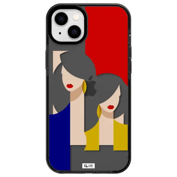 Abstract Two Female Portrait Apple iPhone 14 plus impact Smoke Black Case