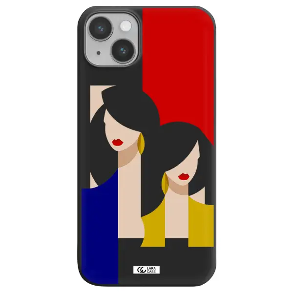 Abstract Two Female Portrait Apple iPhone 14 plus Silicone black Case