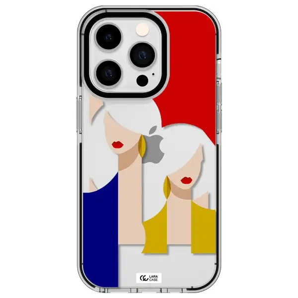Abstract Two Female Portrait Apple iPhone 14 pro impact black border Case