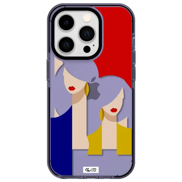 Abstract Two Female Portrait Apple iPhone 14 pro impact Lilac Case