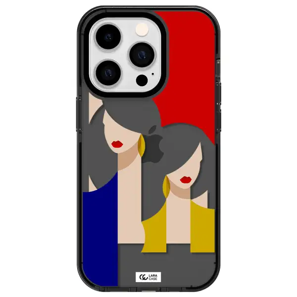 Abstract Two Female Portrait Apple iPhone 14 pro impact Smoke Black Case