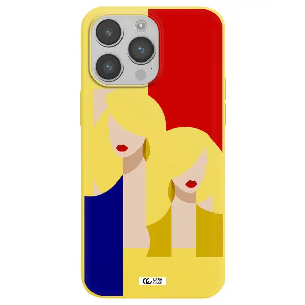 Abstract Two Female Portrait Apple iPhone 14 pro max Silicone canary yellow Case