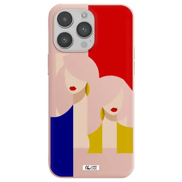 Abstract Two Female Portrait Apple iPhone 14 pro max Silicone pastel pink Case