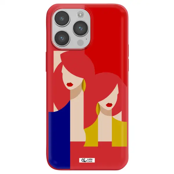 Abstract Two Female Portrait Apple iPhone 14 pro Silicone Imperial Red Case