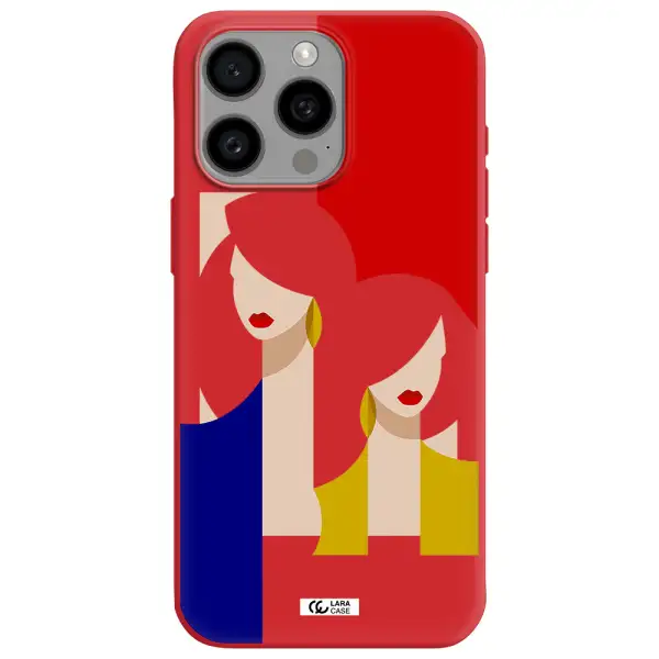 Abstract Two Female Portrait Apple Iphone 15 Pro Max Silicone Imperial Red Case