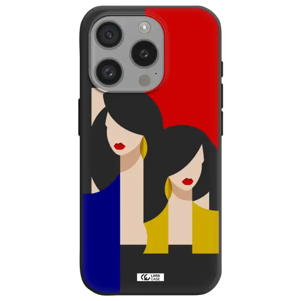 Abstract Two Female Portrait Apple Iphone 15 Pro Silicone Black Case