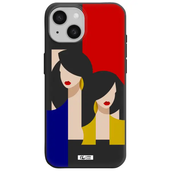Abstract Two Female Portrait Apple iPhone 15 Silicone black Case