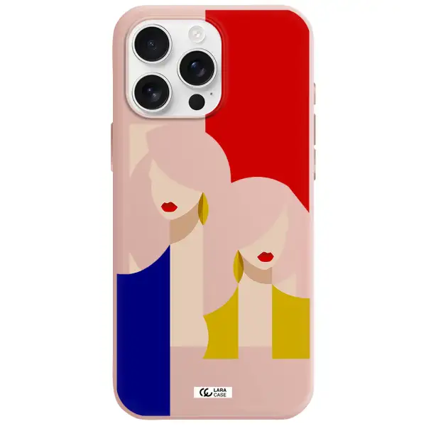 Abstract Two Female Portrait Apple Iphone 16 Pro Max Silicone Pastel Pink Case
