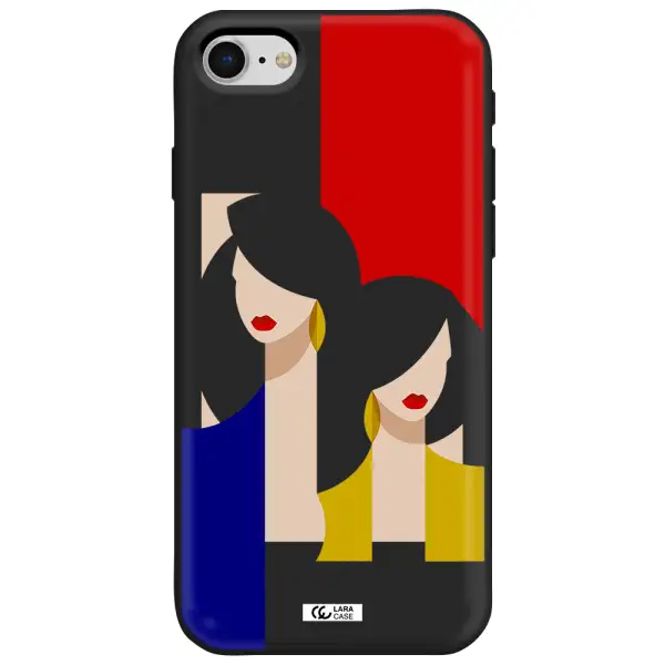 Abstract Two Female Portrait Apple iPhone se 2020 Silicone black Case