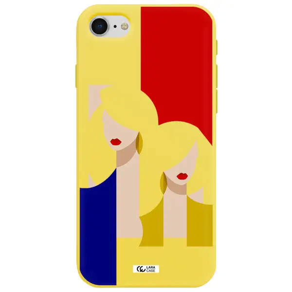 Abstract Two Female Portrait Apple iPhone se 2020 Silicone canary yellow Case
