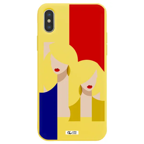 Abstract Two Female Portrait Apple iPhone XS Silicone canary yellow Case
