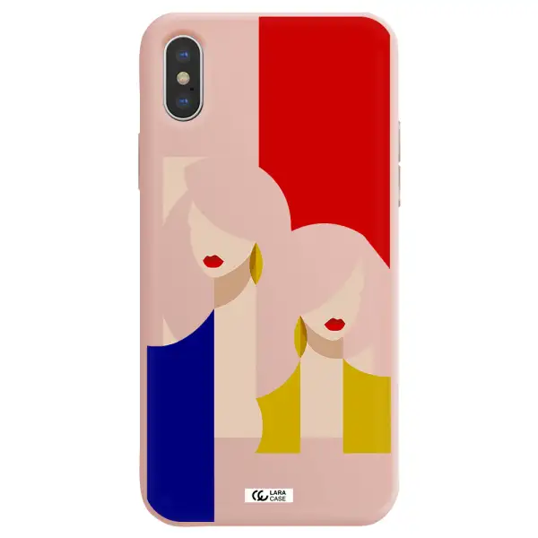 Abstract Two Female Portrait Apple iPhone XS Silicone pastel pink Case