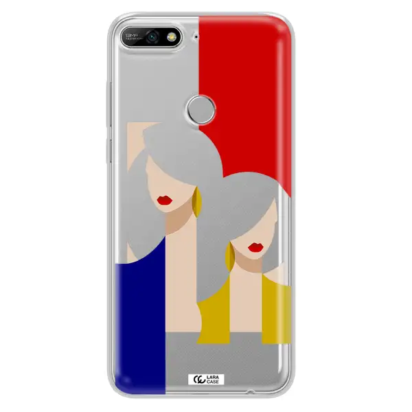 Abstract Two Female Portrait Huawei Y7 2018 Clear TPU Case
