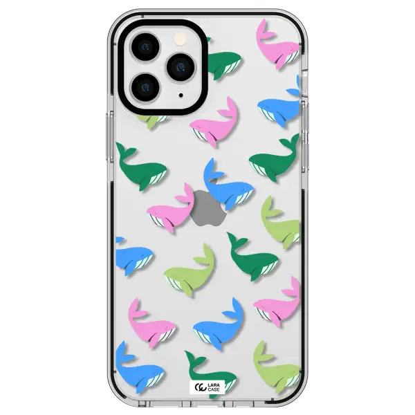 Colorful Whales Apple iPhone 11 pro impact black border Case