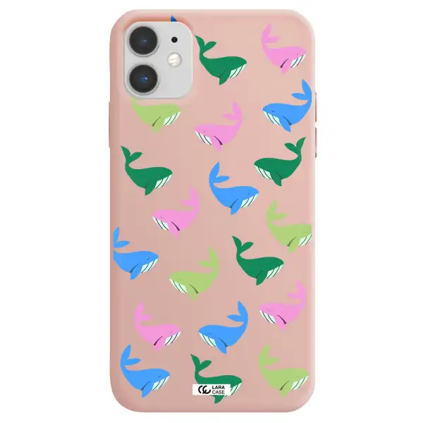 Colorful Whales Apple iPhone 11 Silicone pastel pink Case