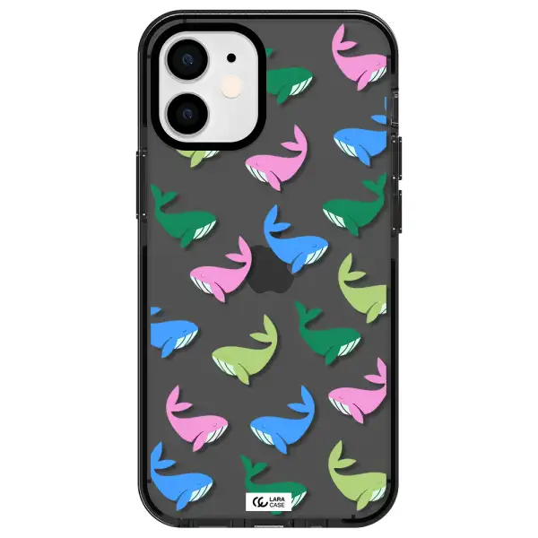 Colorful Whales Apple iPhone 12 mini impact Smoke Black Case