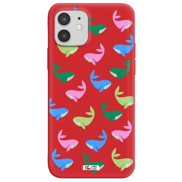 Colorful Whales Apple iPhone 12 mini Silicone Imperial Red Case