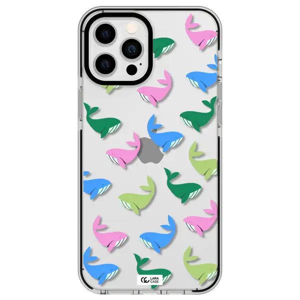 Colorful Whales Apple iPhone 12 pro max impact black border Case