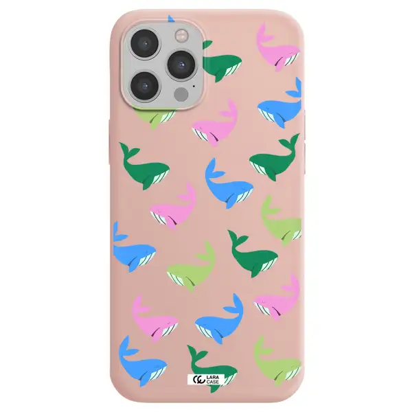 Colorful Whales Apple iPhone 12 pro max Silicone pastel pink Case