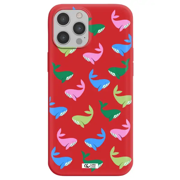 Colorful Whales Apple iPhone 12 pro Silicone Imperial Red Case