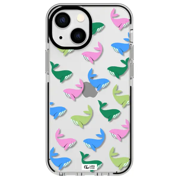 Colorful Whales Apple iPhone 13 mini impact black border Case