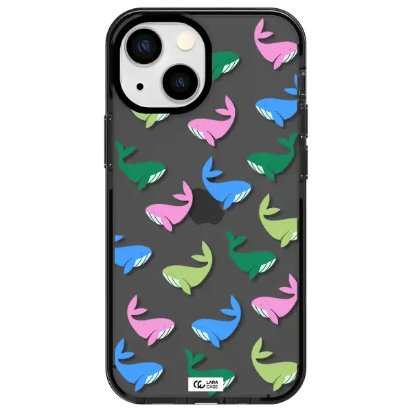 Colorful Whales Apple iPhone 13 mini impact Smoke Black Case