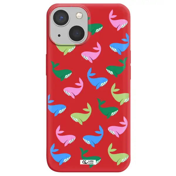 Colorful Whales Apple iPhone 13 Silicone Imperial Red Case