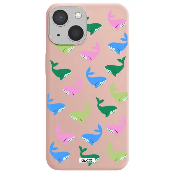 Colorful Whales Apple iPhone 13 Silicone pastel pink Case