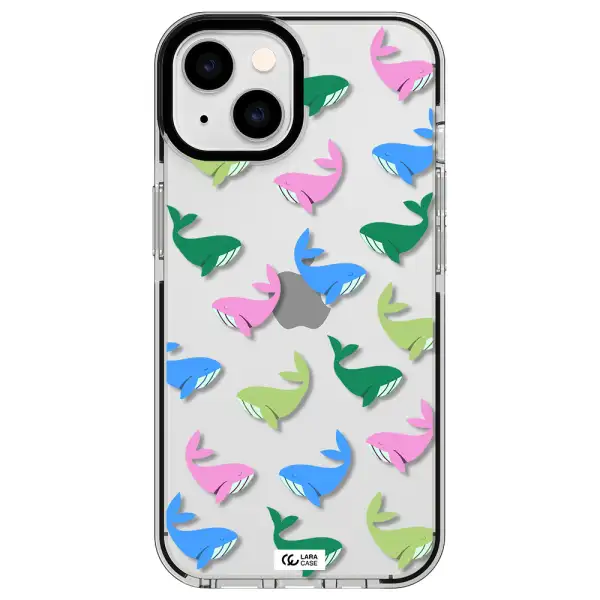 Colorful Whales Apple iPhone 14 impact black border Case