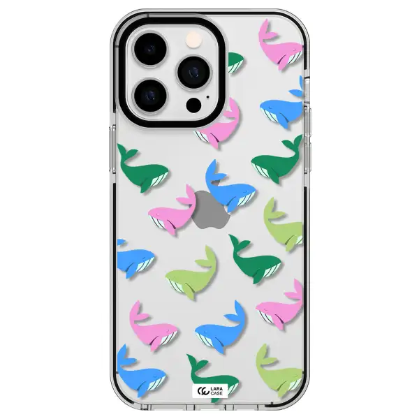 Colorful Whales Apple iPhone 14 pro max impact black border Case