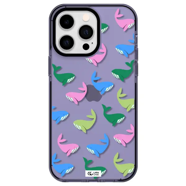 Colorful Whales Apple iPhone 14 pro max impact Lilac Case