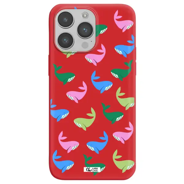 Colorful Whales Apple iPhone 14 pro Silicone Imperial Red Case