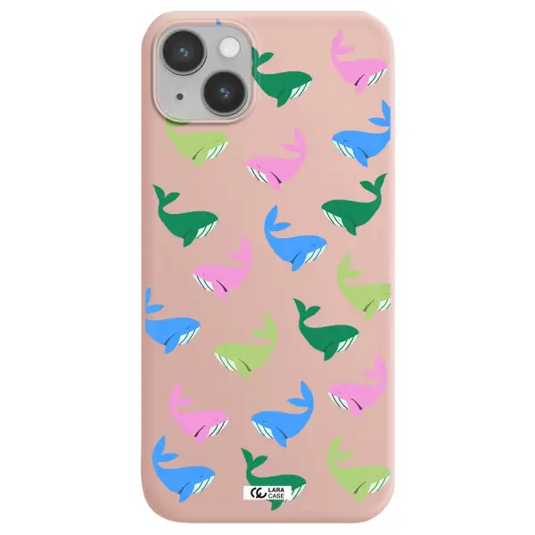 Colorful Whales Apple iPhone 14 Silicone pastel pink Case