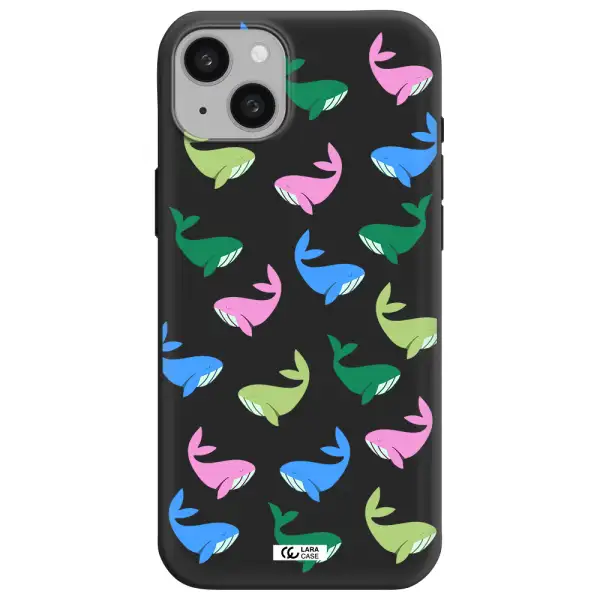 Colorful Whales Apple iphone 15 plus Silicone black Case