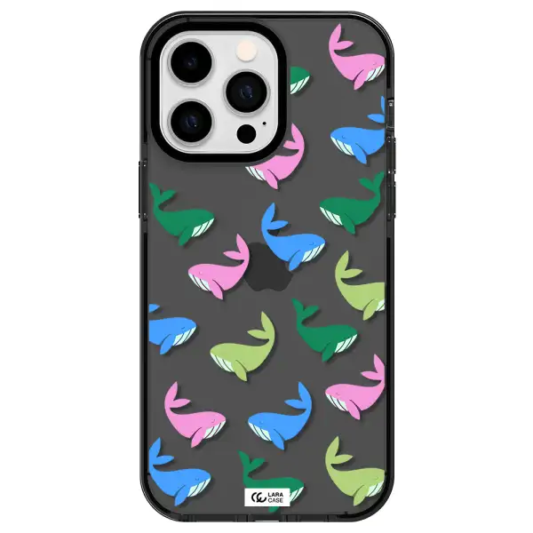 Colorful Whales Apple iPhone 15 Pro impact Smoke Black Case