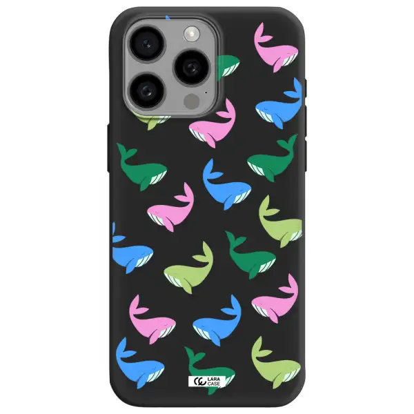 Colorful Whales Apple Iphone 15 Pro max Silicone black Case