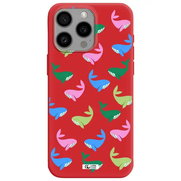 Colorful Whales Apple Iphone 15 Pro Max Silicone Imperial Red Case