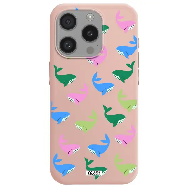 Colorful Whales Apple Iphone 15 Pro Silicone Pastel Pink Case